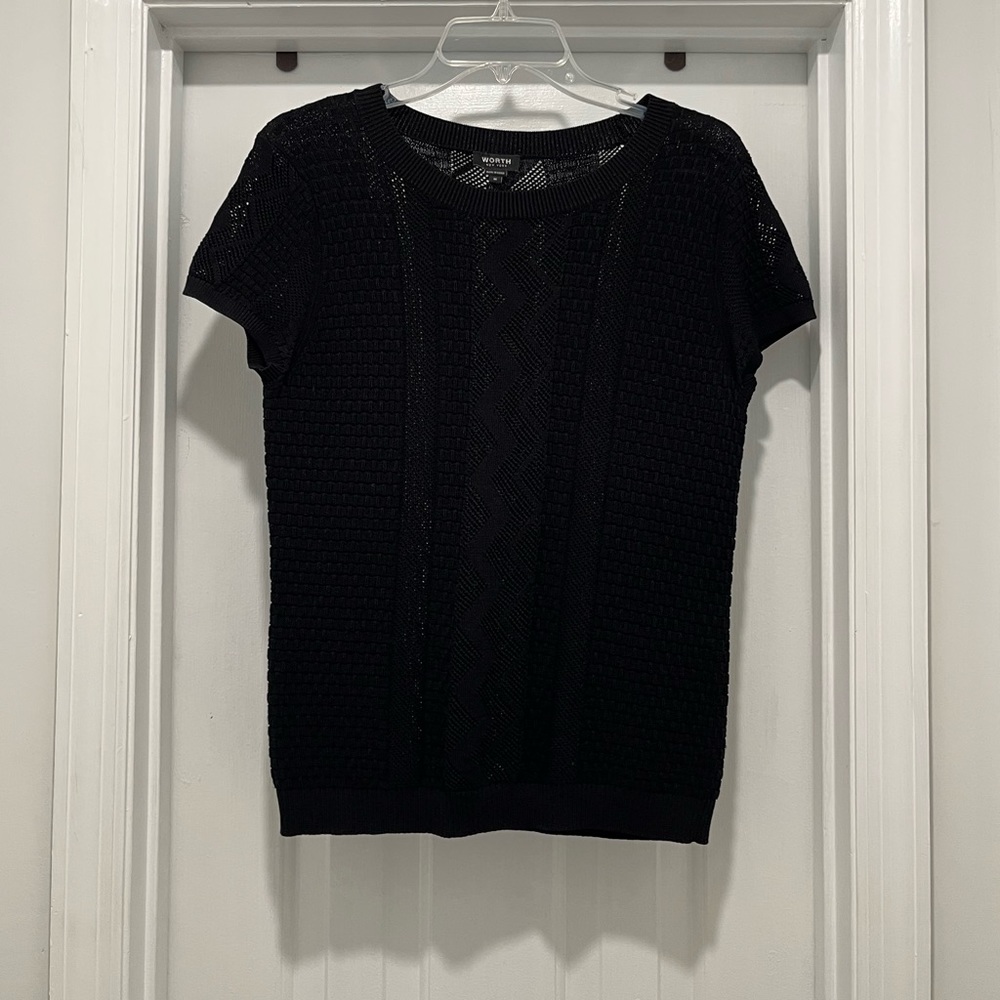 Worth Black Short Sleeve Knit Top, M - Picture 2 of 5